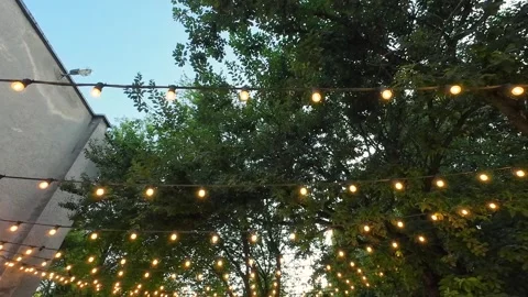 Rows of garlands against the backdrop of sky and trees. 動画素材 314947349
