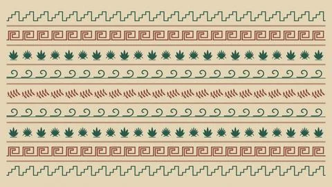 Rows of geometric, botanical, and wave ornaments create a balanced ethnic b.. Illustrazione stock