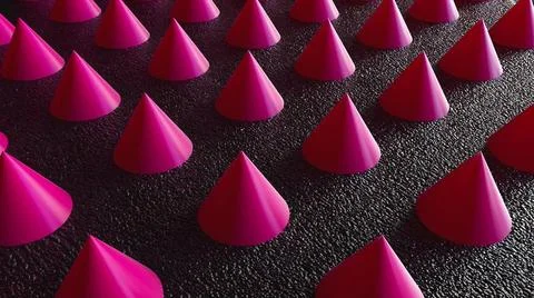 Rows of geometric cones Abstract minimalism from 3d render of pyramids. Fe... Stock Photos
