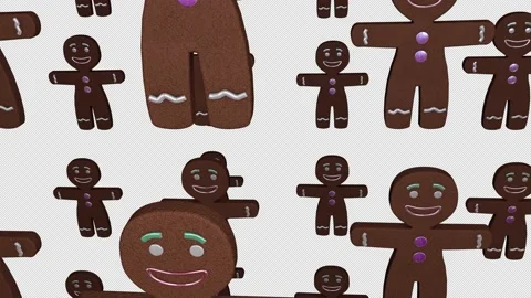 Rows Of Gingerbread Men Flying Vertically In Seamless Loop Stock Footage 143336995