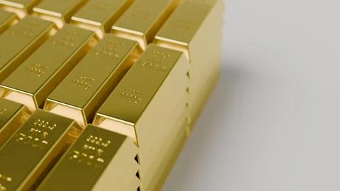 Rows of gleaming gold bars line the surface Illustrazione stock