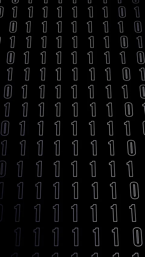 Rows of glowing binary numbers on a dark background, creating a futuristic .. Stock Footage 345968677