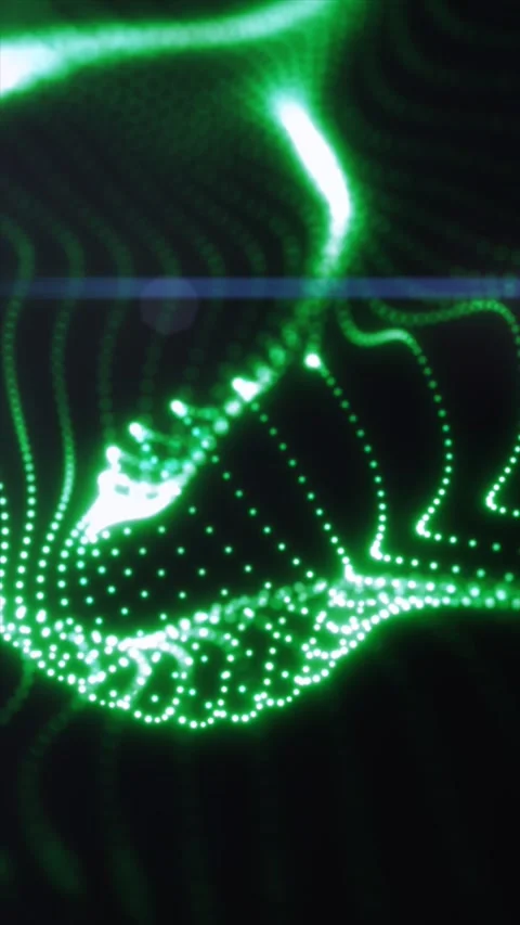 Rows of glowing green particles form undulating waves with bright white hig.. Stock Footage 346685961