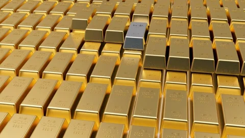 Rows of gold bars with one silver bar Vidéo 334950403
