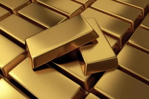 Rows of gold bars,3d rendering Ilustración de archivo