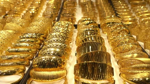 Rows of gold jewelry Stock Footage 113353048
