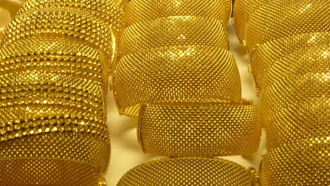 Rows of gold rings Stock Footage 164213779