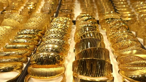 Rows of golden rings Stock Footage 102922091