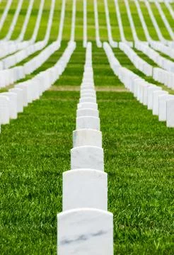 Rows of grave markers on a hillside Stock Photos