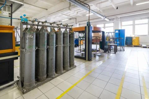 Rows of gray gas cylinders Stock Photos