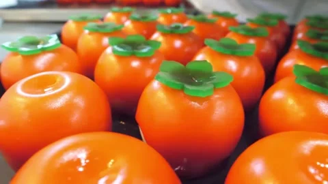 Rows of Handmade Fruit-Shaped Persimmon Pastries Chinese Traditional Wagashi Con Stock Footage 345292269