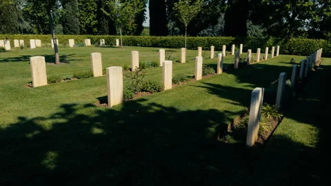 Rows Of Headstones In Green Cemetery Stock Footage 336512338