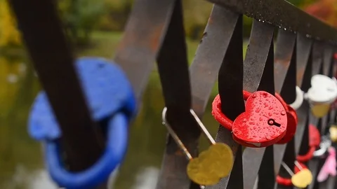 Rows of heart shaped padlocks Stock Footage 81478687