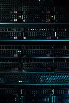 Rows of High-Tech Computer Servers in Data Center Stock Photos