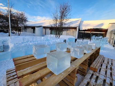 Rows of ice blocks ready for carving class in Norway Stock Photos