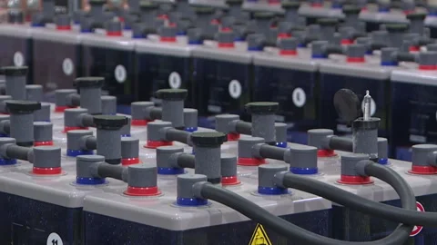 Rows of industrial storage batteries. Stock Footage 150988237
