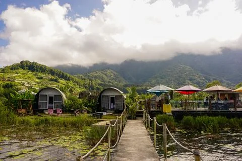 Rows of inn on the lake side Stock Photos