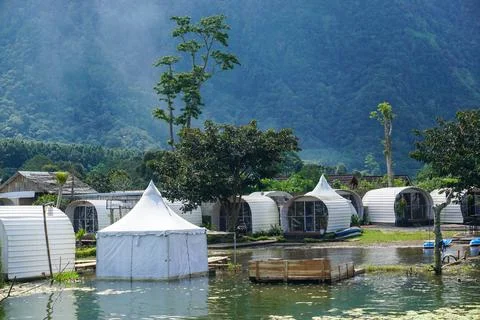 Rows of inn on the lake side Stock Photos
