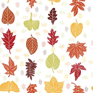Rows of large autumn leaves interlaced with smaller transluscent leaves. Vector Stock Illustration