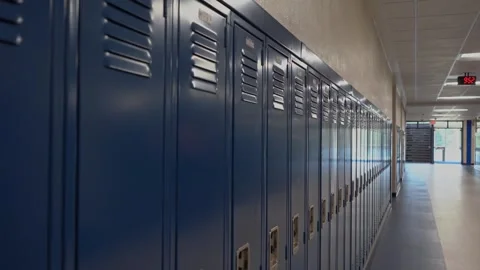 Rows of lockers in a high school corridor Stock Footage 318728723