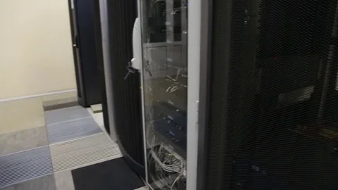 Rows of mainframes in data center, browse around Video stock 71024211