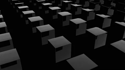 Rows of many dark shiny cubes, modern computer generated 3D render background Stock Footage 98770068