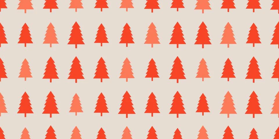 Rows of Many Red and Pink Pine Trees of Various Sizes on Beige Background -.. イラスト素材
