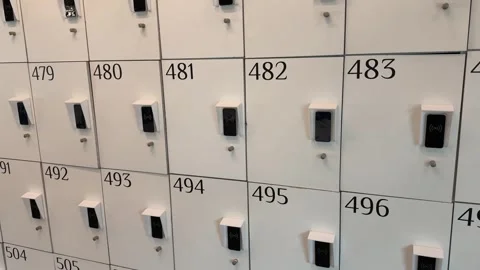 Rows of modern electronic lockers in an office building Stock Footage 318283019