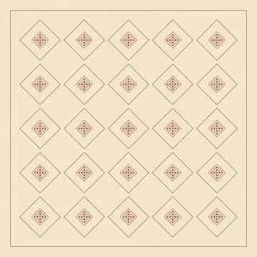Rows of nested red diamond ornaments sit inside outlined cream tiles, creat.. Stock Illustration