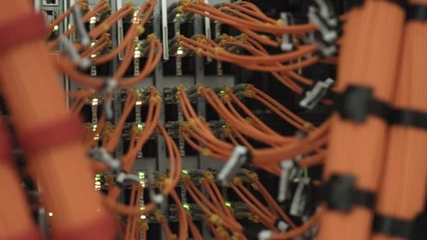 Rows of network cable connected to router and switch hub in server room Stock Footage 88287015
