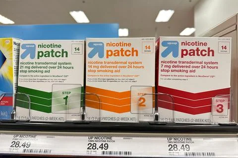Rows of Nicotine patch to help quit smoking on display at a Target retail store Stock Photos