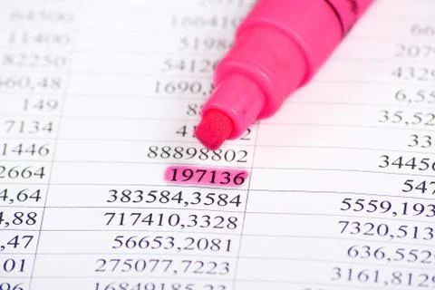 Rows of numbers. Some numbers are selected markers Foto stock