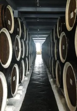 Rows of an old oak barrel Stock Photos