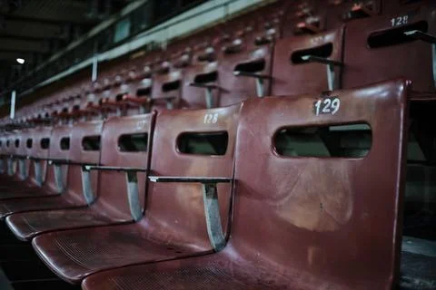 Rows of old seats in the stands Stock Photos