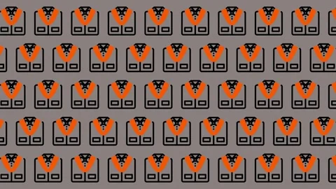 Rows of orange life jackets neatly arranged on a gray background, symbolizi.. Stock Footage 325389638