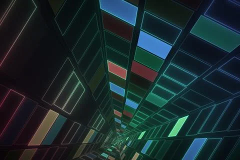 Rows of outlined rectangular panels converge toward a central vanishing poi.. Иллюстрация