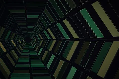 Rows of outlined rectangular panels in deep green and muted olive converge .. 스톡 일러스트