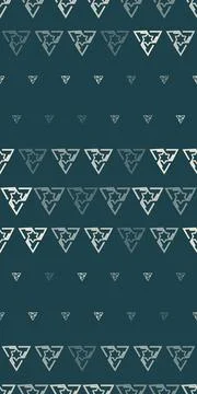 Rows of outlined triangular symbols in teal, gray, and ivory form a rhythmi.. Stock Illustration