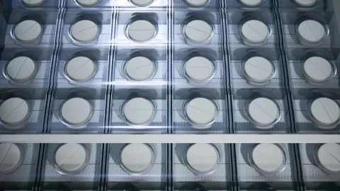 Rows of Pills in Blister Packaging Factory Aerial View Stock Footage 337813633