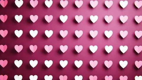 Rows of pink and white paper hearts hanging against a deep pink Valentines day Stock Illustration