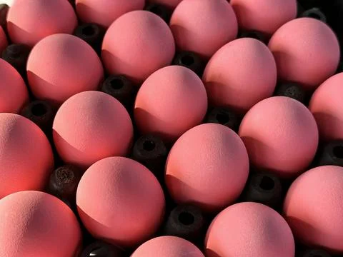 Rows of Pink Shell Preserved Eggs in a Tray Stock Photos