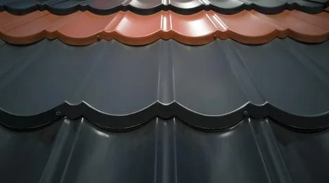 Rows plastic roofing tiles various colors,black,gray,orange brown,outside,banner Stock Illustration