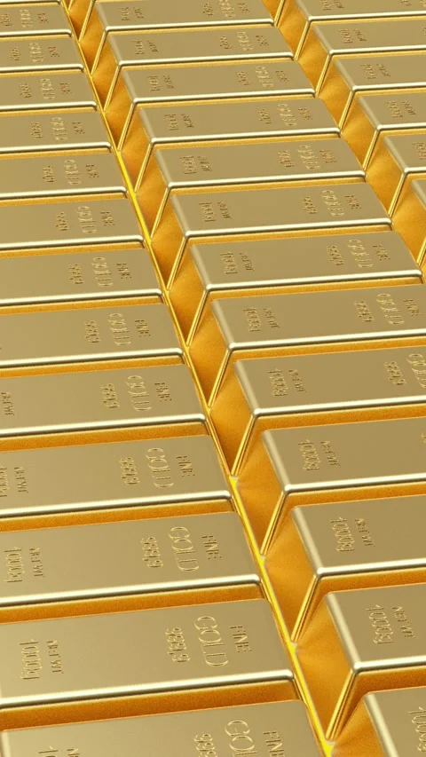 Rows of polished gold bars in 3D rendering. Stock Footage 338226896