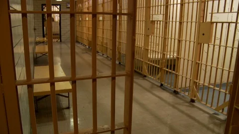 Rows of prison cells in detention center. Vídeo Stock 106456993
