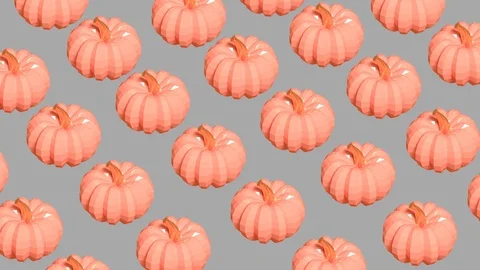 Rows of pumpkins in low poly style on grey background looped 3D animation Stock Footage 112808004