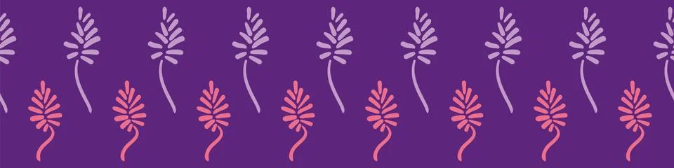 Rows of purple leaves vector border print Stock Illustration