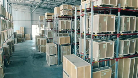 Rows of racks in a warehouse, close up. Stock Footage 92745414
