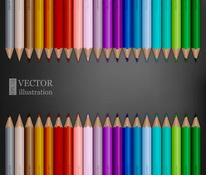 Rows of rainbow colored pencils on dark grey background. Stock Illustration