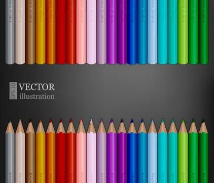Rows of rainbow colored pencils on dark grey background. Stock Illustration