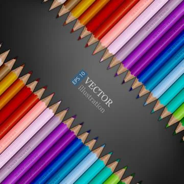 Rows of rainbow colored pencils on dark grey background. Stock Illustration